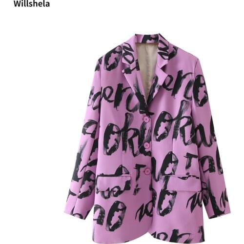 Willshela Women Fashion With Pockets Single Breasted Printed Blazer Notched Neck Long Sleeve Vintage Female Coats Chic Tops