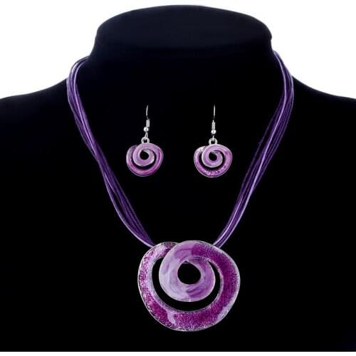 Hesiod Brand Candy Donuts Circle Pendant Jewelry Sets Ethnic Style Multi-layer Chain Choker Necklace With Drop Earrings Set