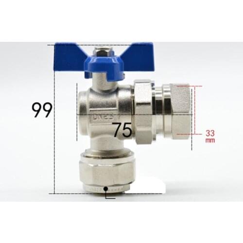1" BSPP Female Fit 20/25mm ID/OD PEX Tube Nickel Plated Brass Angle Ball Valve With Blue Handle For Water Mainfold