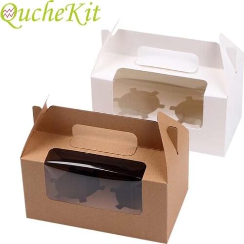 10pcs 2 Cup Cupcake Box With Cake Tray Pudding Muffin Cake Box Wedding Birthday Candy Party Gift Box Dessert Packaging Organizer