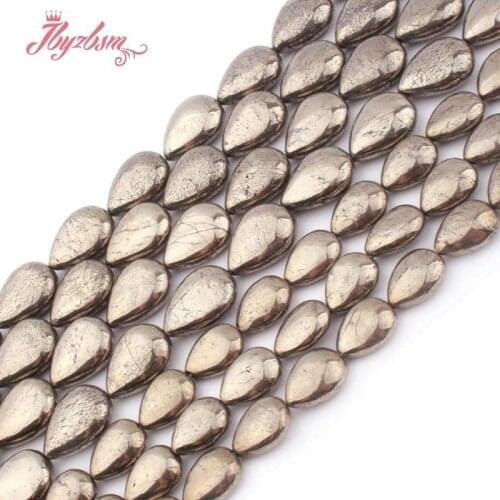 10x14,13x18mm Smooth Drop Pyrite Loose Beads Natural Stone Beads For DIY Necklace Bracelets Jewelry Making Spacer Strand 15"