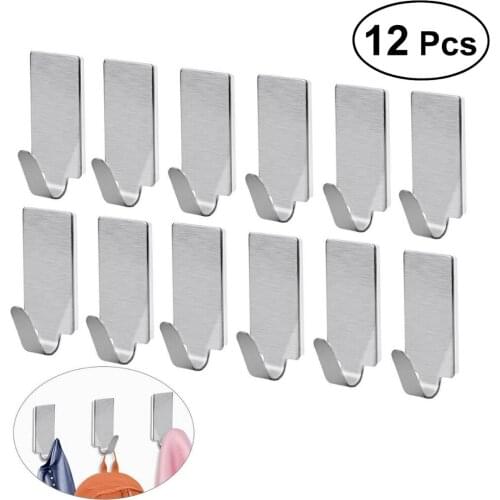 12pcs Adhesive Stainless Steel Towel Hooks Family Robe Hanging Hooks Hats Bag Key Wall Hanger Hook Bathroom Towels Hanger