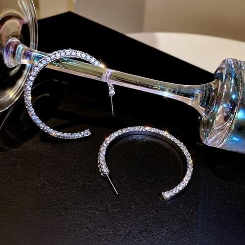 2021 New Trendy Full Rhinestone Hoop Earrings for Women C-shaped Big Circle Heavy Geometric Earring Korean Fashion Jewelry