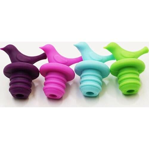 4pcs/lot Creative Bird Design Silicone Wine Stopper Bottle Caps Wedding Gift Wine Pourer Stoppers ELB 274