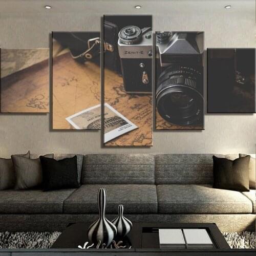 5 Piece Canvas Art Traveling Camera Map Cuadros Decoracion Paintings on Canvas Wall Art for Home Decorations Wall Decor 5 Piece