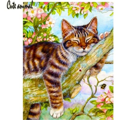 Diy 5D Diamond Painting Cat Cross Stitch Diamond Embroidery Mosaic Cute Animal Picture of Rhinestones Full Drill Square Decor