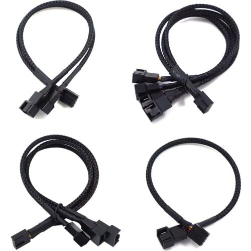 Black 4 Pin Pwm Fan Cable 1 To 2/3/4 Ways Splitter Black Sleeved 27cm Extension Cable Connector PWM Extension Cables 1PCS