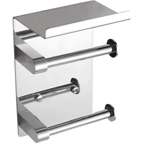 Double Roll Toilet Paper Holder Wall Mounted with Shelf, SUS 304 Stainless Steel Bathroom Accessories Tissue Roll Dispenser Stor