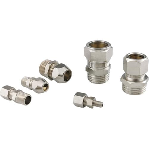 Compression Ferrule Tube Fitting 4-16mm Pipe Double Card Set Joints Tubing Nut Lock Double Male BSPT Nickel Plated Brass