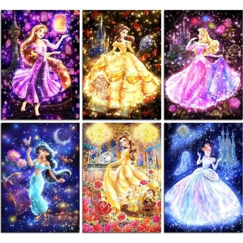 Disney Cartoon Diamond Painting Princess Beauty and The Beast Poster Square/circular Mosaic Diy Childrens Room Decoration