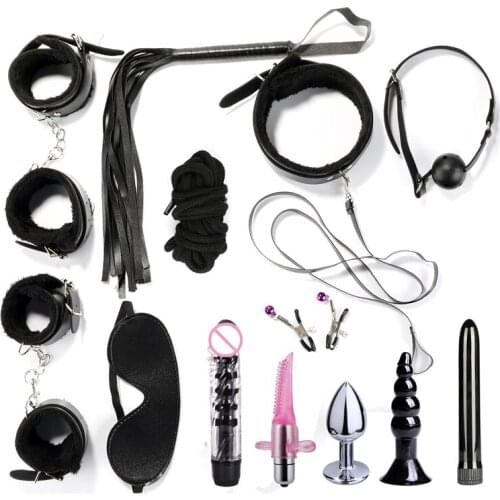 Leather Adult Games Bdsm Bondage Restraint Anal Plug Tongue Vibrator Sex Products Handcuffs Nipple Clamp Whip Collar Erotic Toys