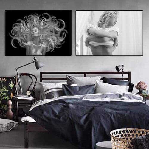 Fashion Beauty Canvas Painting Black White Art Posters and Prints Wall Pictures Modern Bedroom Living Room Home Decoration