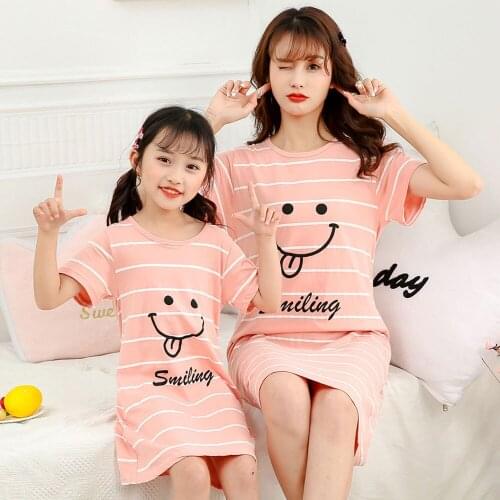 Summer Girls Unicorn Nightgown Pajamas Kids Short Sleeved Nightdress Cute 100% Cotton Child Baby Sleeping Dress Size Mom Family