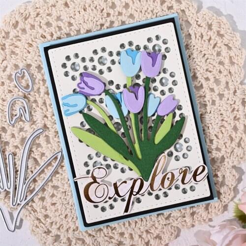 YaMinSanNiO Tulip Branches And Leaves Metal Stencil For DIY Scrapbooking Paper Card Making Embossing Craft Dies Cut New 2021