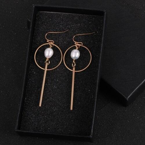 Fashion Freshwater Pearl Drop Earrings Geometric Round Circle Long Hanging Dangle Earrings For Women Girls Trendy 2020 Jewelry