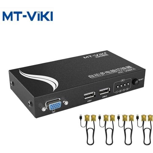 MT-VIKI 4 Ports Auto KVM VGA Switch Multi-computer sharing USB Mouse Keyboard Monitor 4 in 1 out with original Cable MT-471UK-L
