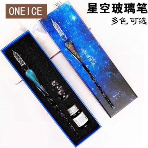 Creative Dip Pen Set Vibrating Hand-made Glass Starry Holder Gift Box Crystal Ink Luminous