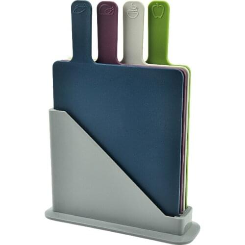 Rectangular Paddle Index Style Chopping Board Set with Food Preparation Indicators, Multi-Colour, Set of 4