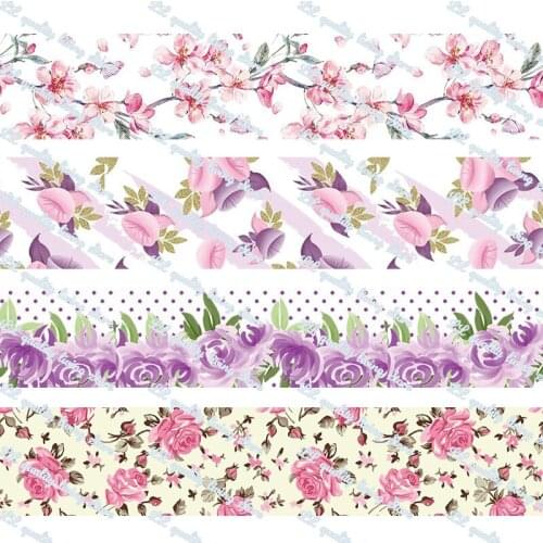 New design flowers printed grosgrain ribbon/16mm printed elastic foe ribbons DIY hair bows Sewing webbing 50 yards