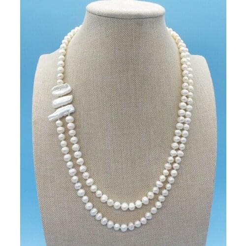6MM Natural White Pearl Necklace 20-22"
