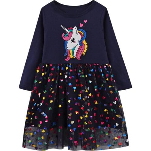 Unicorn Appliques Dress Baby Girls Clothes Long Sleeve Children Princess Dress Autumn Cotton Girl Casual Dresses Kids Clothing