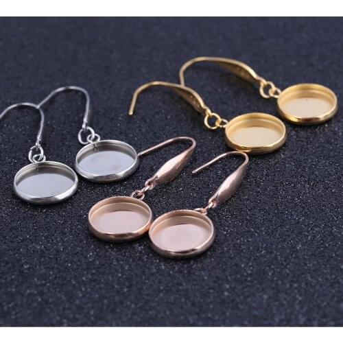 Reidgaller 5pairs gold plated stainless steel 12mm cameo cabochon earring base blanks diy bezel settings for jewelry making