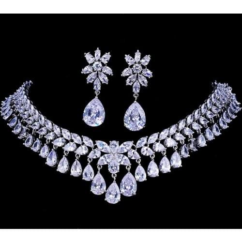 Emmaya Luxury Cubic Zirconia Bridal Jewelry Sets Tear Drop Crystal Rhinestone Party Wedding Jewelry Necklace Sets
