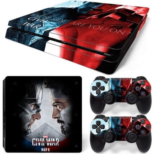 Marvel Captain America Vinyl Skin Sticker for PS4 Slim Console and 2 Controllers Decal Cover Game Accessories