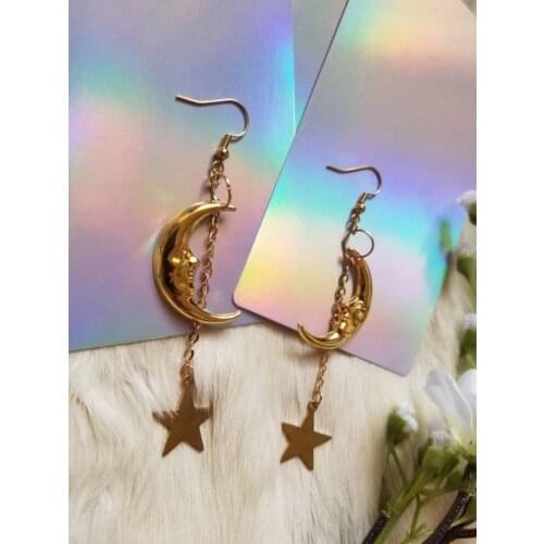 Original Design~Moon and Stars Earrings,Celestial Earrings,Crescent Moon Earrings,Celestial Gift for Her