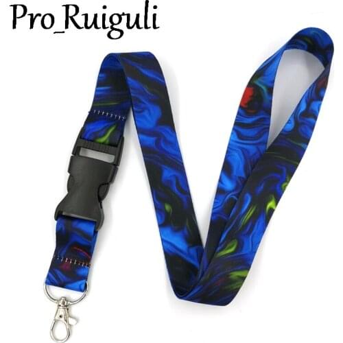 Blue Watercolor Marble Pattern Lanyard Keys Phone Holder Funny Neck Strap Keyring ID Card DIY Animal webbing ribbon Hang Rope