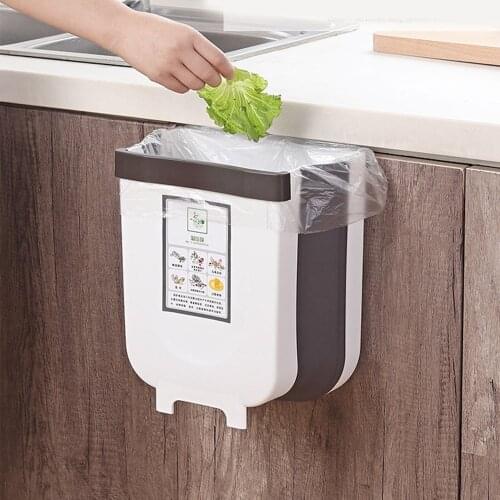 8L Foldable Trash Can Kitchen Hanging Dustbin Large Plastic Rubbish Waste Bin Space Saving Bathroom Toilet Garbage Bag Container