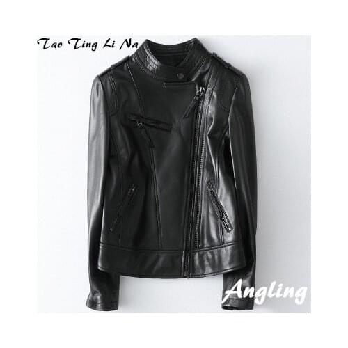 2020 Women Spring Genuine Real Sheep Leather Jacket H42