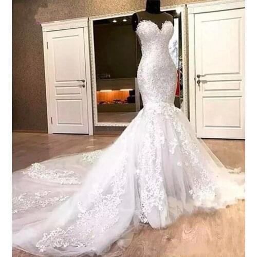 Robe de mairee Vintage Mermaid Lace Wedding Dresses 2020 Appliques Beads Long Train Sheer Neck Bridal Gowns Vestido De Noiva