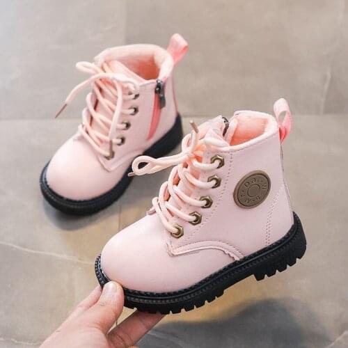 Winter Kids Boots For Boys Girls Cute Ankle Leather Warm Plush Children Martin Boots Waterproof Toddlers Snow Shoes Non-Slip