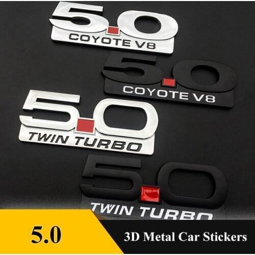 1pcs 3D Metal 5.0 Twin Turbo coyote V8 Emblem chrome Badge Sticker grill Decals for Ford Mustang GT car styling car Accessories