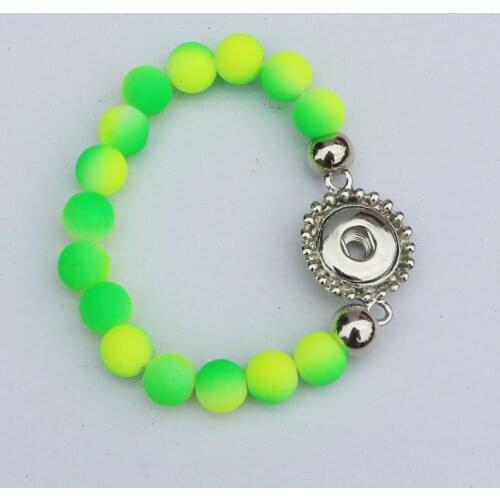 2PC New Children Girls Diy Snap Jewelry Blue&Green Color Rubber Beads Handmade 12mm Snap Button Bracelet 15CM For Kids