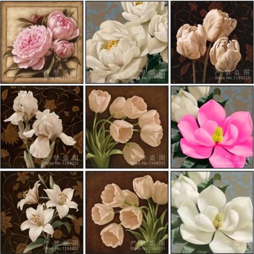 5D DIY Diamond Painting Needlework Flowers Full Square Drill Mosaic Diamond Embroidery Flower Pattern Decoration Painting Icon