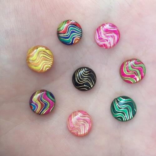 80pcs Resin 10mm Round Colourful Wave pattern flatback rhinestone Ornaments DIY Wedding appliques craft SW57
