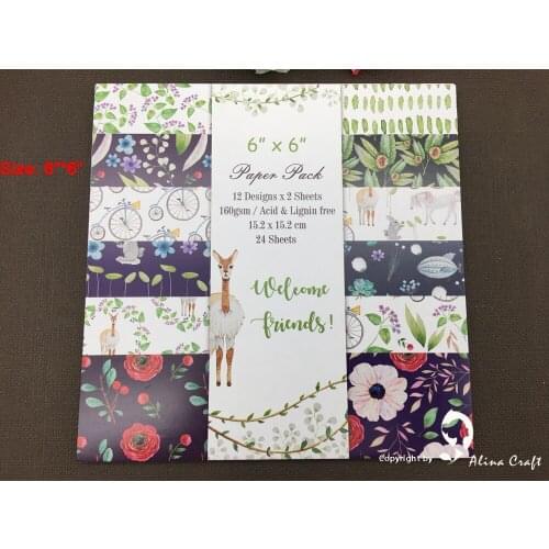 AlinaCraft 24 sheet 6"X6" welcome friends Scrapbooking design patterned paper pack andmade craft paper craft Background pad