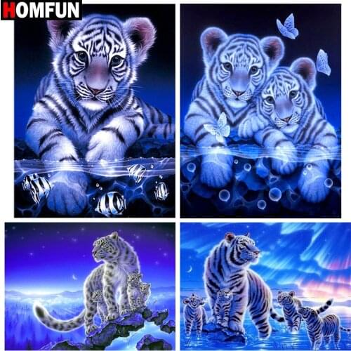 HOMFUN Full Square/Round Drill 5D DIY Diamond Painting "Animal tiger" 3D Embroidery Cross Stitch 5D Home Decor Gift