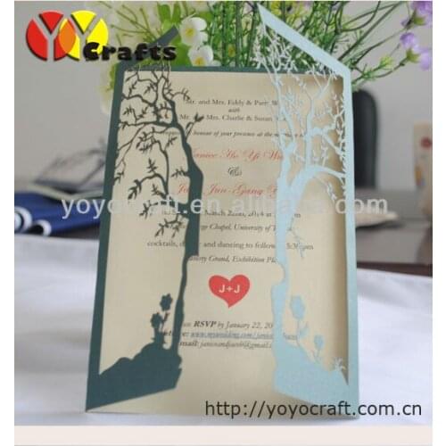 Free shipping! Hot sale Love tree Invitations with free logo laser cut Wedding supplies Invitation Cards with insert and envelop