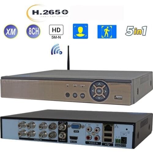 DVR NVR 8CH 5M-N NVR Video Surveillance Wifi DVR Face Detect 6 IN 1 TVI CVI CVBS Hybrid 8Channel HDD Recorder Max 14T HDMI Vga