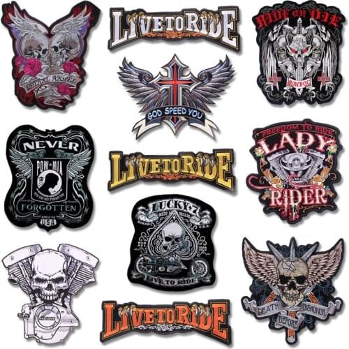 Prajna Large Punk Skull Patches For Clothing Iron On Patches Big Biker Badges Fine Motorcycle Embroidered Patch Coat Accessories