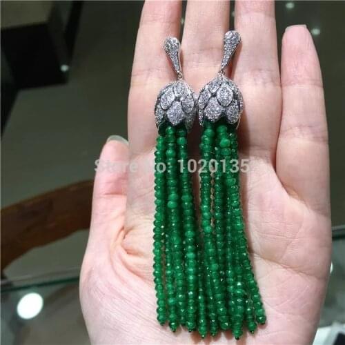 One pair 2x4mm green jade roundel faceted hook earrings 80mm wholesale beads nature