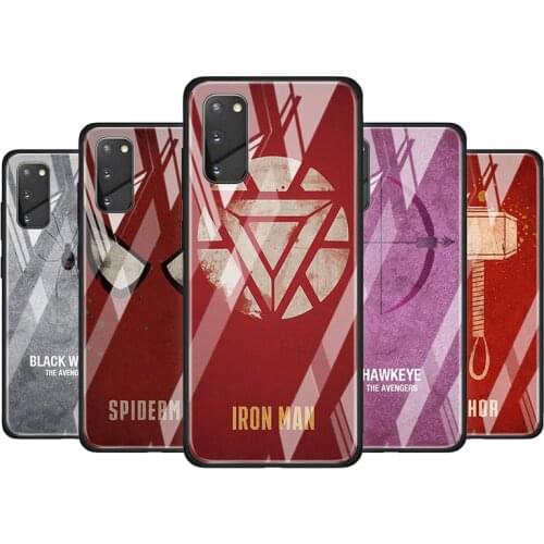 Marvel Superhero Logo Tempered Glass Cover For Samsung Galaxy S20 S10 S9 S8 S10E FE Ultra Plus Lite 5G Phone Case