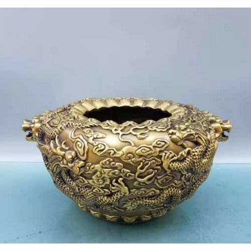 Pure copper cornucopia ornaments Xiangyun dragon bowl living room shop Wangcai Fengshui Panlong bowl Zhaocai home crafts