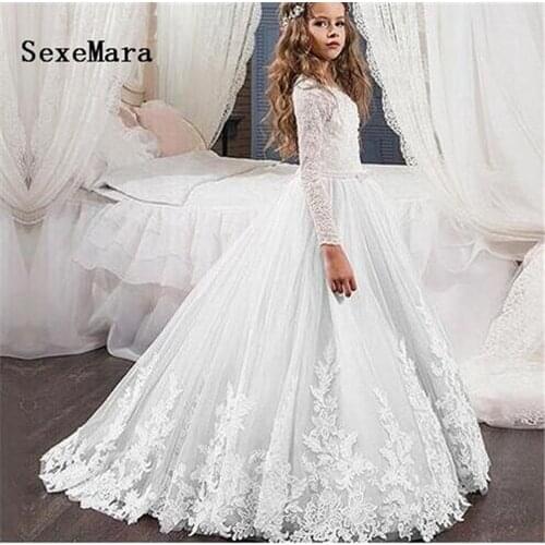 Long Sleeves Flower Girl Dress First Communion Dress Girls Clothes Children Gown Custom Made White Ivory