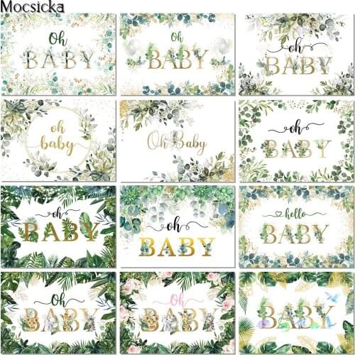 Oh Baby Backdrop For Girl And Boy Birthday Party Background Flower Green Leaves Decor Baby Shower Cake Table Banner Photography