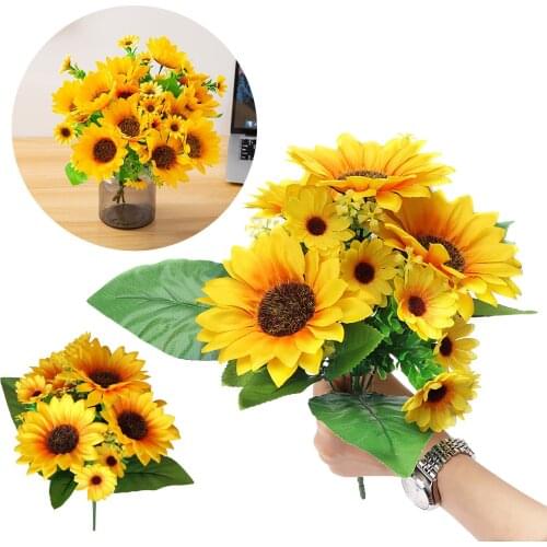 13 Heads Large Sunflowers Artificial Flowers Long Stems Fake Silk Sunflowers Bulk Yellow Arrangement Fake Sunflowers Artificial