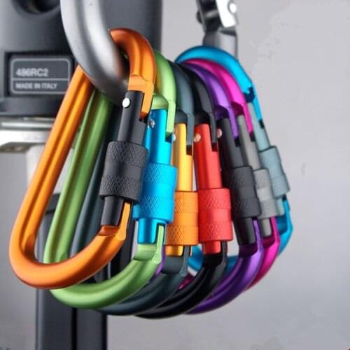 Aluminum D Shape snap hook carabiner hanger Safety Buckle With Lock Hanging Key Holder Camping Hiking Outdoor tools Travel Kit